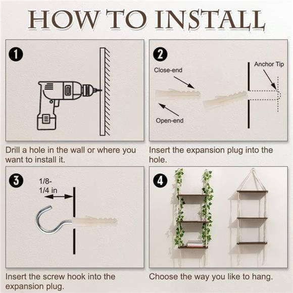 3 Tier Macrame Wall Hanging Shelves with Artificial Ivy Leaves,Boho Room Decor - Picture 3 of 7